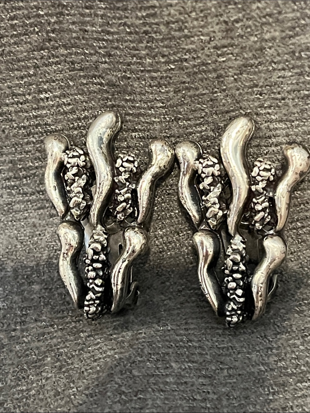 Tortolani Silver Coral Reef Modernist Clip Earrings